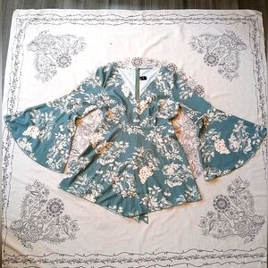 Cider - Floral Pattern Bell Sleeve Short Dress